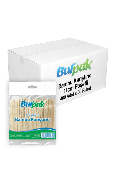 Burpak Bambu Tahta Karıştırıcı 11cm Poşetli 400lü x 50 Paket (Koli) - 1