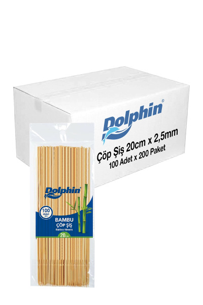 Dolphin Bambu Çöp Şiş 20cm x 2,5 mm 100lü x 200 Paket (Koli) - Dolphin
