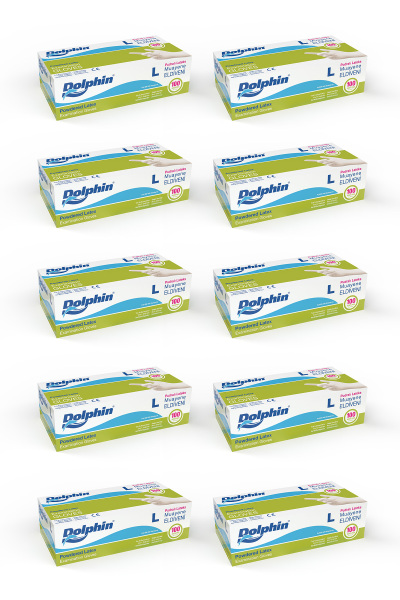Dolphin Beyaz Lateks Eldiven Pudralı L 100 Adet x 10 Paket - 1