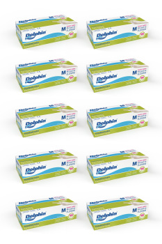 Dolphin Pudralı Lateks Muayene Eldiveni M Beden 100 Adet x 10 Paket - MDR - Dolphin