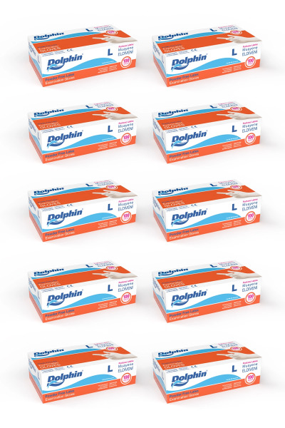 Dolphin Pudrasız Lateks Muayene Eldiveni L Beden 100 Adet x 10 Paket - MDR - Dolphin