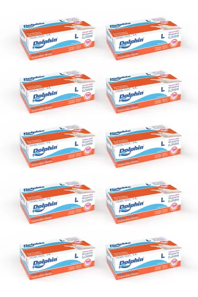 Dolphin Pudrasız Lateks Muayene Eldiveni L Beden 100 Adet x 10 Paket - MDR - 1