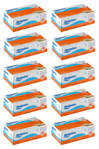 Dolphin Pudrasız Lateks Muayene Eldiveni L Beden 100 Adet x 10 Paket - MDR - 9