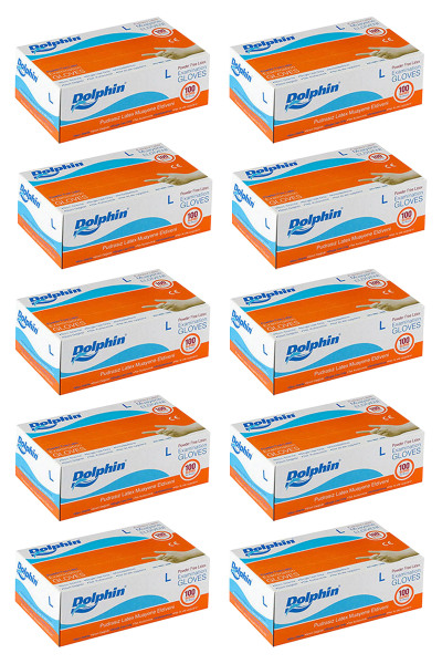 Dolphin Pudrasız Lateks Muayene Eldiveni L Beden 100 Adet x 10 Paket - MDR - 9