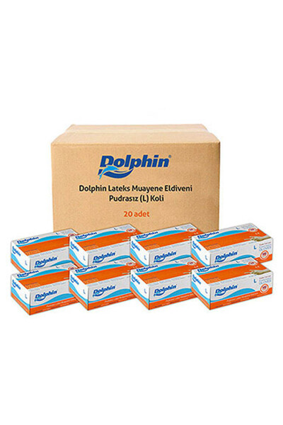 Dolphin Pudrasız Lateks Muayene Eldiveni L Beden 100 Adet x 20 Paket - MDR - Koli - 9
