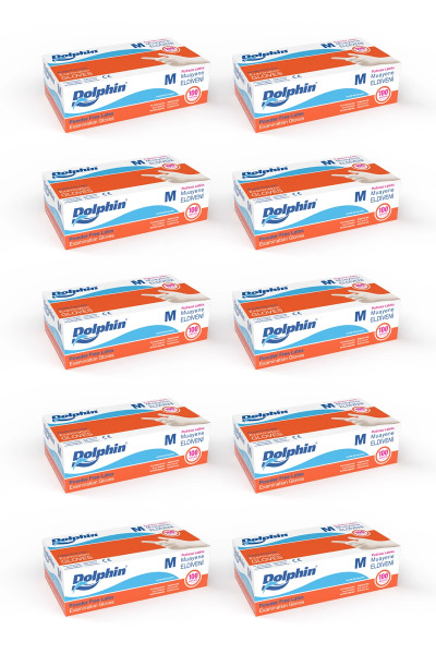 Dolphin Pudrasız Lateks Muayene Eldiveni M Beden 100 Adet x 10 Paket - MDR - Dolphin