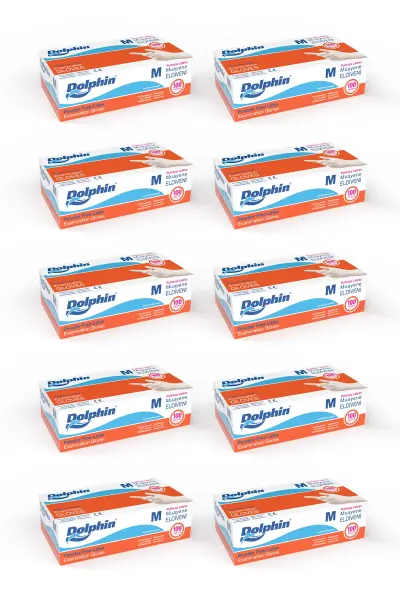 Dolphin Pudrasız Lateks Muayene Eldiveni M Beden 100 Adet x 10 Paket - MDR - 1