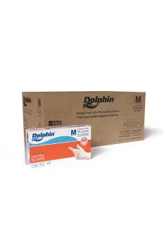 Dolphin Pudrasız Lateks Muayene Eldiveni M Beden 100 Adet x 20 Paket - MDR - Koli - 1