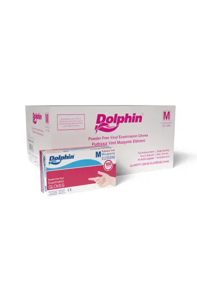 Dolphin Beyaz Vinil Eldiveni Pudrasız M 100 Adet x 20 Paket - Koli - 1