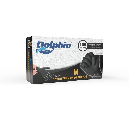 Dolphin Siyah Çok Amaçlı Nitril Muayene Eldiveni M Beden 100 Adet - MDR - Dolphin