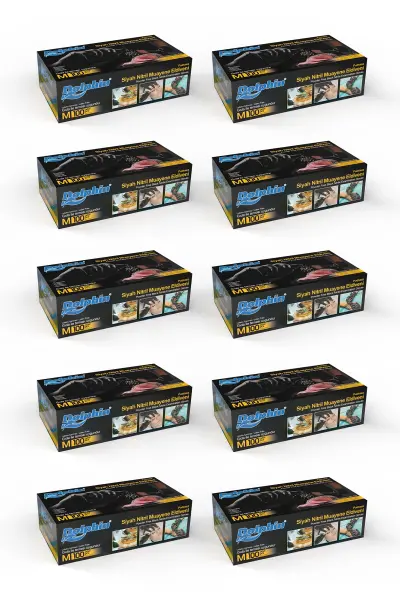 Dolphin Siyah Çok Amaçlı Nitril Muayene Eldiveni M Beden | 10 Paket - MDR - 1