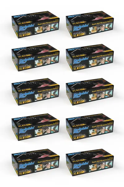 Dolphin Siyah Çok Amaçlı Nitril Muayene Eldiveni XL Beden | 10 Paket - MDR - 1