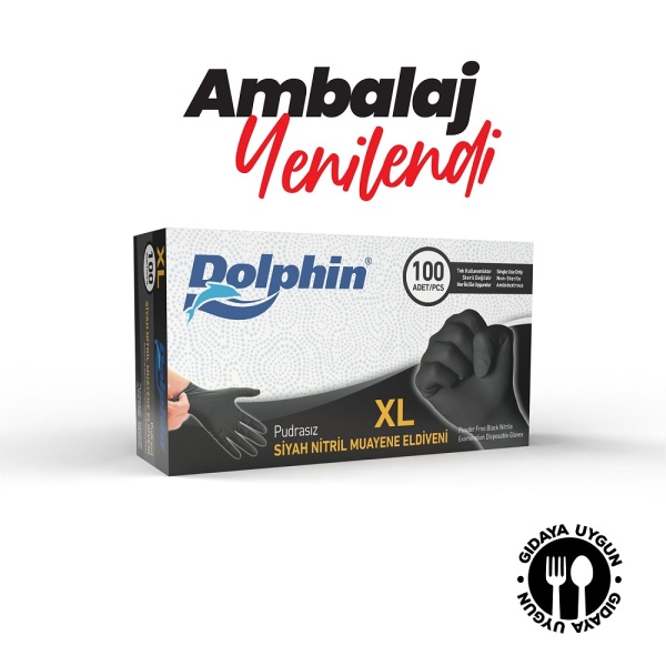 Dolphin Siyah Çok Amaçlı Nitril Muayene Eldiveni XL Beden | 10 Paket - MDR - 2