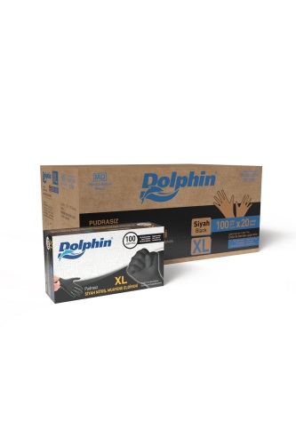 Dolphin Siyah Çok Amaçlı Nitril Muayene Eldiveni XL Beden | 20 Paket Koli - MDR - Dolphin