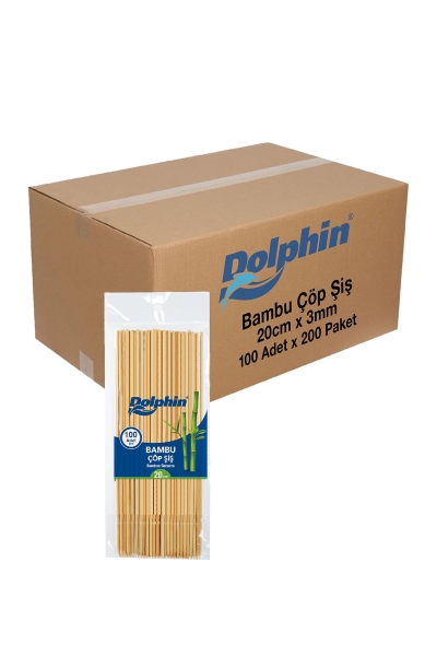 Dolphin Bambu Çöp Şiş 20cm x 3mm 100 adet x 200 Paket Koli - 1