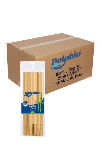 Dolphin Bambu Çöp Şiş 25cm x 2,5mm 100 Adet x 200 Paket (Koli) - 1