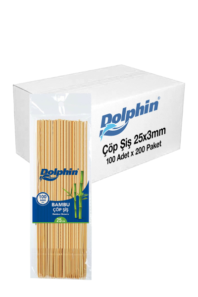 Dolphin Bambu Çöp Şiş 25cm x 3mm 100lü x 200 Paket (Koli) - 1
