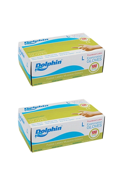 Dolphin Beyaz Lateks Eldiven Pudralı (L) 100lü Paket 2 Adet - 1