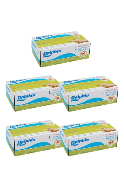 Dolphin Beyaz Lateks Eldiven Pudralı (L) 100lü Paket 5 Adet - 1