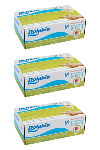 Dolphin Beyaz Lateks Eldiven Pudralı (M) 100lü Paket 3 Adet - 1
