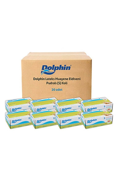 Dolphin Beyaz Lateks Eldiven Pudralı (S) 20 PK x 100 Adet (Koli) - 1