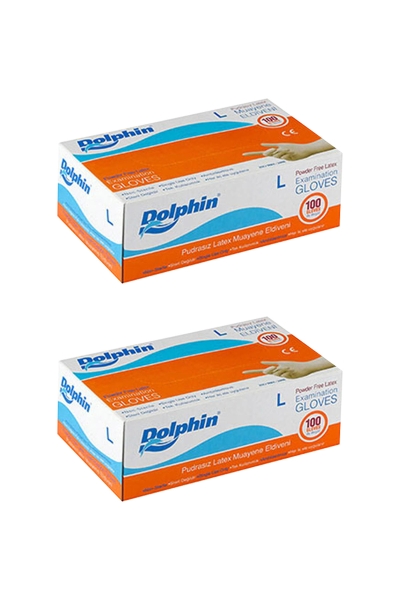 Dolphin Beyaz Lateks Eldiven Pudrasız (L) 100lü Paket 2 Adet - 1