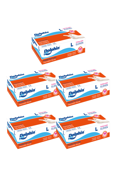 Dolphin Beyaz Lateks Eldiven Pudrasız (L) 100lü Paket 5 Adet - 1