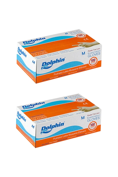 Dolphin Beyaz Lateks Eldiven Pudrasız (M) 100lü Paket 2 Adet - 1