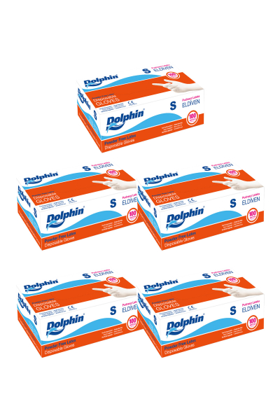 Dolphin Beyaz Lateks Eldiven Pudrasız (S) 100lü Paket 5 Adet - 1