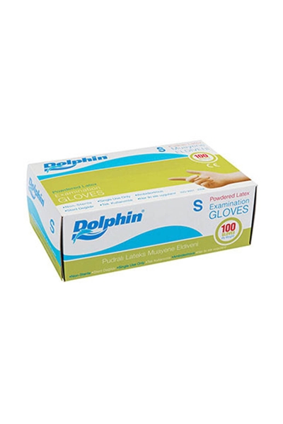 Dolphin Beyaz Lateks Pudralı Eldiven (S) 100lü Paket - 1