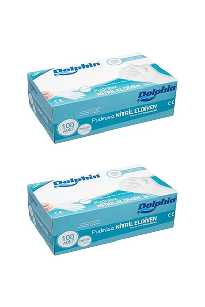 Dolphin Beyaz Nitril Eldiven Pudrasız (S) 100lü Paket 2 Adet - 1