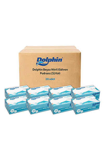 Dolphin Beyaz Nitril Eldiven Pudrasız (S) 20 PK x 100 Adet (Koli) - 1