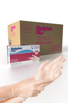 Dolphin Beyaz Vinil Eldiveni Pudrasız L 100 Adet x 20 Paket - Koli - 1