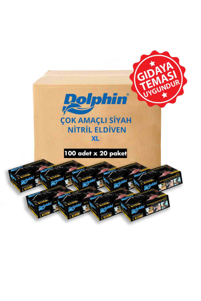 Dolphin Çok Amaçlı Siyah Nitril Eldiven XL 100 Adet x 20 Paket - Koli - 2