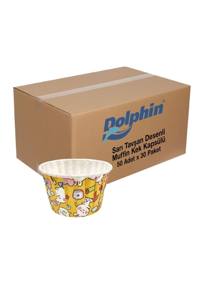 Dolphin Sarı Tavşan Desenli Kek Kapsülü 50 Adet x 30 Paket (Koli) - 1