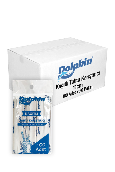 Dolphin Kağıtlı Tahta Karıştırıcı 11cm Poşetli 100lü x 20 Paket (Koli) - 1