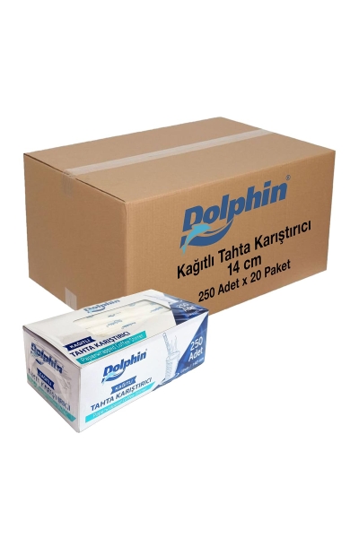 Dolphin Kağıtlı Tahta Karıştırıcı 14cm 250 Adet x 20 Paket (Koli) - 1
