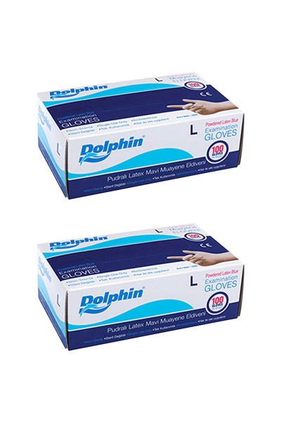 Dolphin Mavi Lateks Eldiven Pudralı (L) 100lü Paket 2 Adet - 1