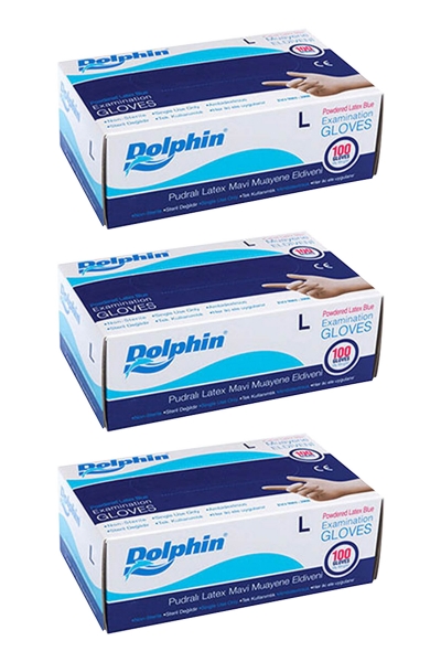 Dolphin Mavi Lateks Eldiven Pudralı (L) 100lü Paket 3 Adet - 1
