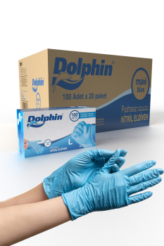 Dolphin Mavi Nitril Eldiven Pudrasız L 100 Adet x 20 Paket - Koli - 1