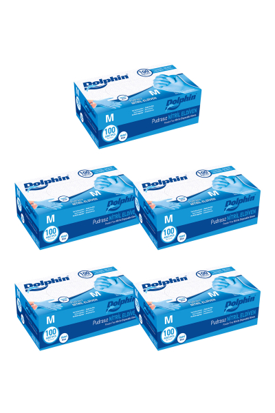 Dolphin Mavi Nitril Eldiven Pudrasız (M) 100lü Paket 5 Adet - 1