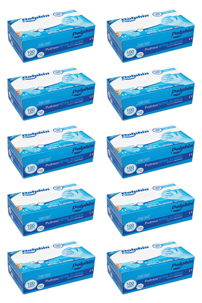 Dolphin Mavi Nitril Eldiven Pudrasız XL 100 Adet x 10 Paket - 1