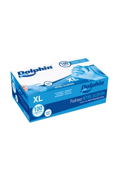 Dolphin Mavi Nitril Eldiven Pudrasız (XL) 100lü Paket - 1