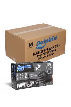 Dolphin PowerGrip Ekstra Kalın Siyah Nitril Eldiven Elmas Dokulu M 50 Adet x 20 Paket - Koli - 1
