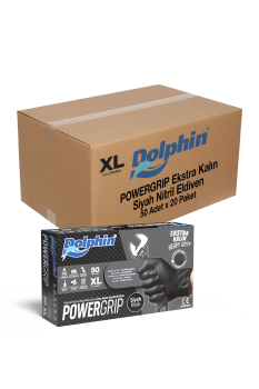 Dolphin PowerGrip Ekstra Kalın Siyah Nitril Eldiven Elmas Dokulu XL 50 Adet x 20 Paket - Koli - 1