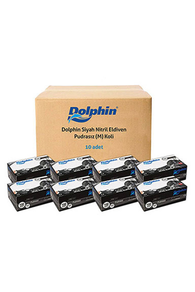Dolphin Siyah Nitril Eldiven Pudrasız Ekstra Kalın M 100 Adet x 10 Paket - Koli - 2