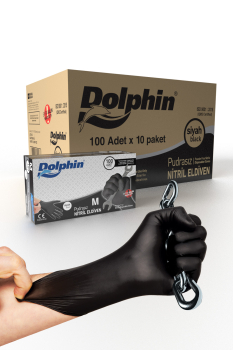 Dolphin Siyah Nitril Eldiven Pudrasız Ekstra Kalın M 100 Adet x 10 Paket - Koli - 1