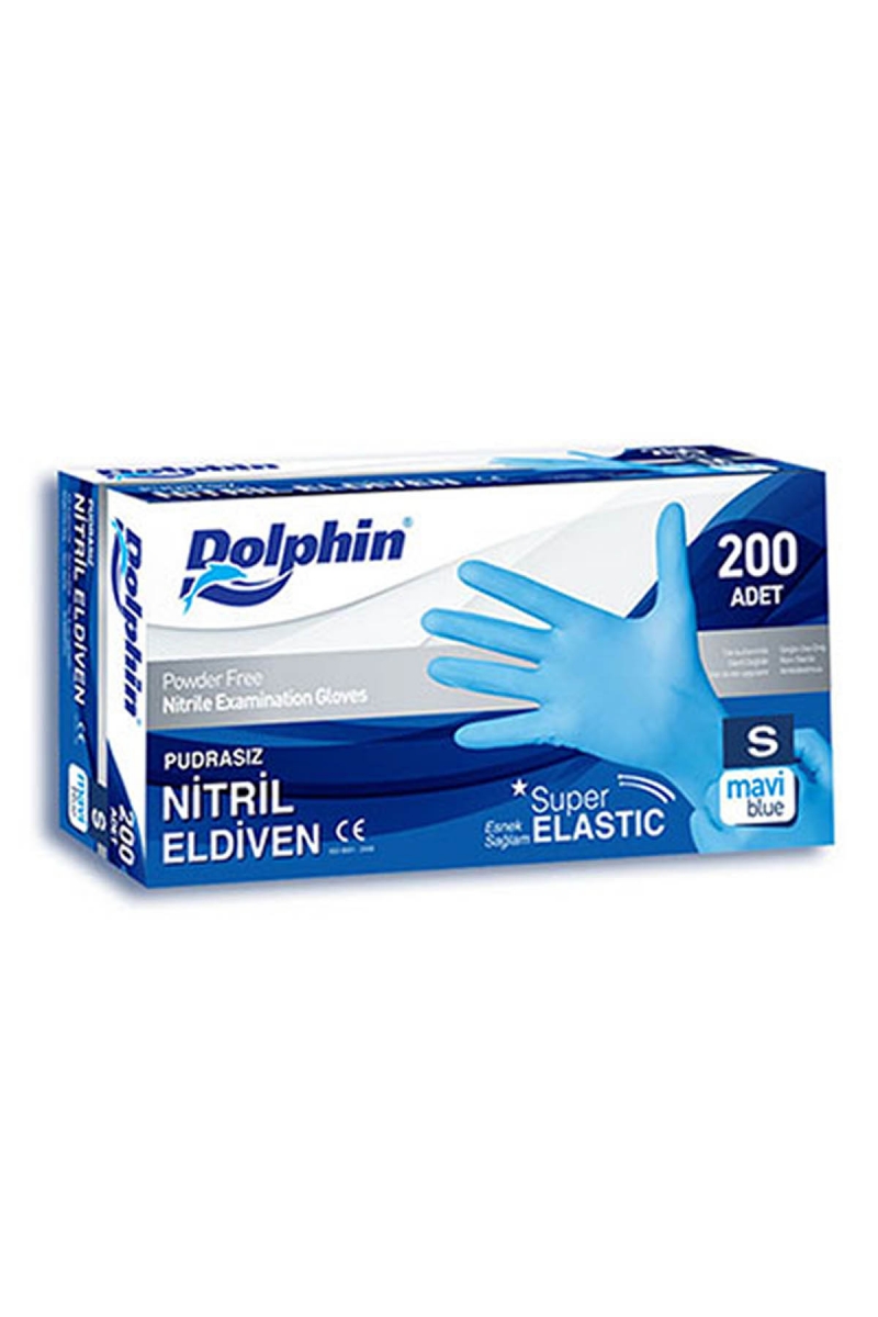 Dolphin Süper Elastik Mavi Nitril Eldiven Pudrasız (S) 200 lü Paket - 1