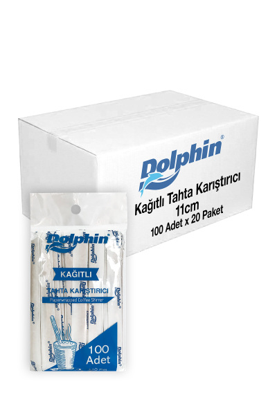 Dolphin Kağıtlı Tahta Karıştırıcı 11cm Poşetli 100lü x 20 Paket (Koli) - 2