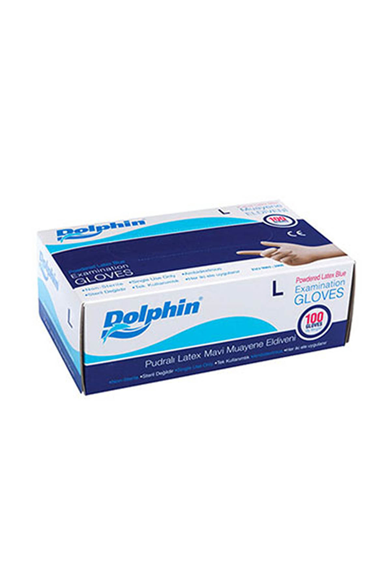 Dolphin Mavi Lateks Eldiven Pudralı (L) 100lü Paket - 1